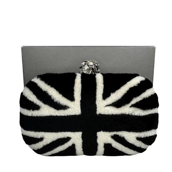 Alexander McQueen UK Bag Mink Skull Brittania Minaudiere Fur Clutch Union Jack